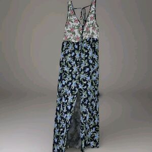 Entro Button Maxi Dress Front Slit Sz Medium Tropical Cottagecore Indie Vacation